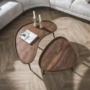 Salontafel Carve organisch set van 2 / Massief acacia bruin
