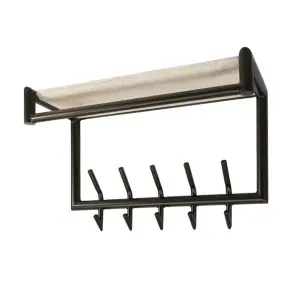 Kapstok Terra roede en hoedenplank 2x5 haken 65cm / Melamine travertine