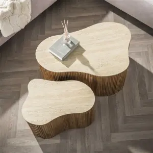 Salontafel Nuovo shamrock set van 2 / Massief mango zand