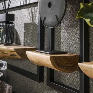 Wandschap Edge Frame set van 5 / Massief acacia