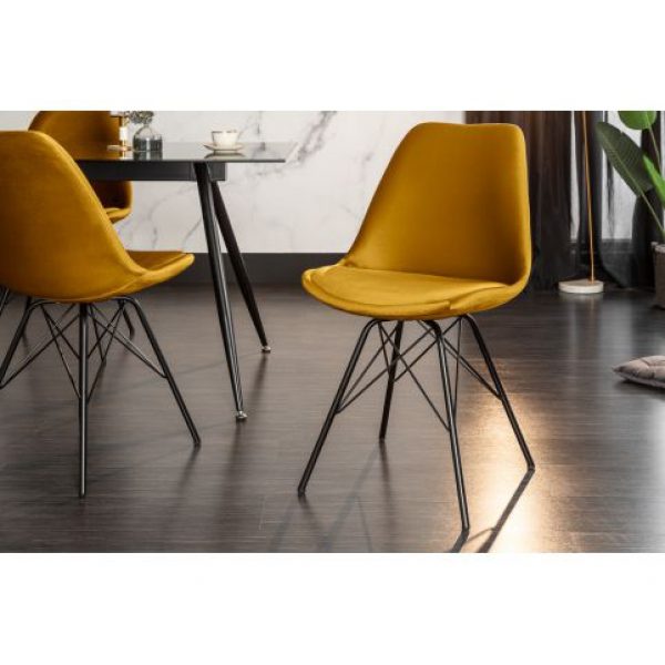 Kuipstoel Skandinavia Geel Velvet - Zwart frame