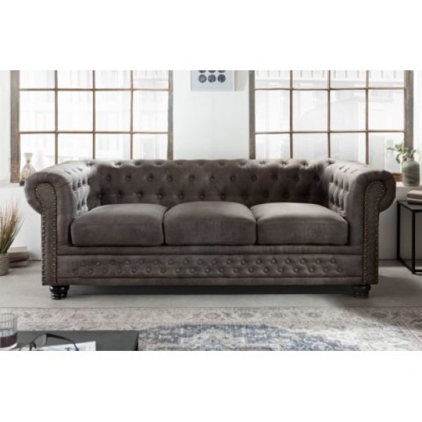 Sofa Chesterfield Edward 3-zits Donkergrijs