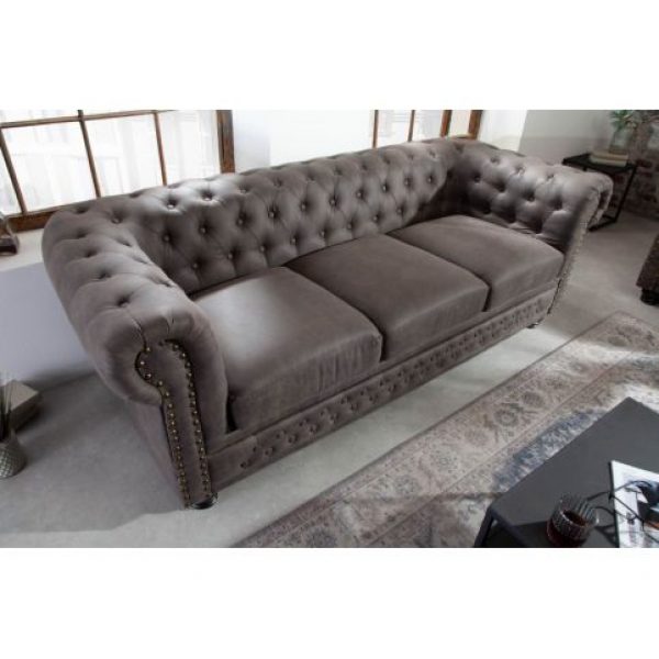 Sofa Chesterfield Edward 3-zits Donkergrijs