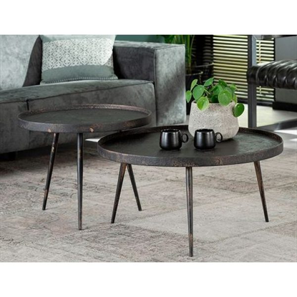 Salontafel set/2 rond metallic / Grijs