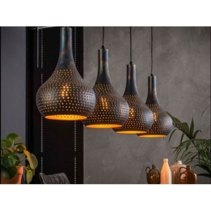 Hanglamp Vintage Metal Drop 4-Lichts Zwart