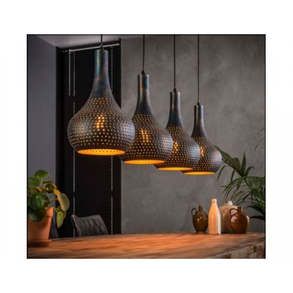 Hanglamp Vintage Metal Drop 4-Lichts Zwart