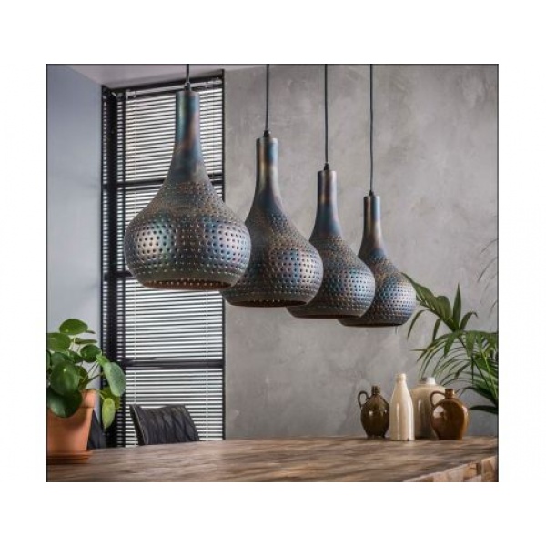 Hanglamp Vintage Metal Drop 4-Lichts Zwart