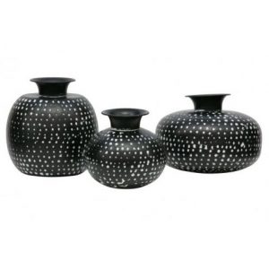 Emori Vaas Metaal Zwart/wit 23xØ24cm