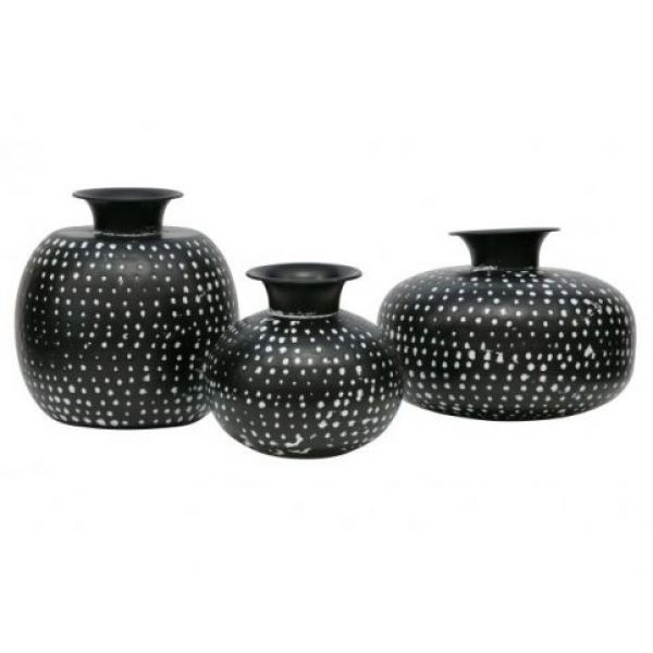 Emori Vaas Metaal Zwart/wit 23xØ24cm