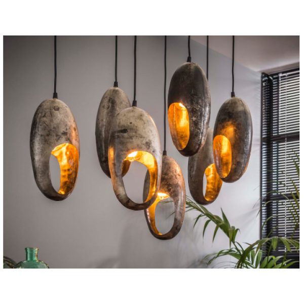 Hanglamp 7x open oog dubbel / Oud zilver