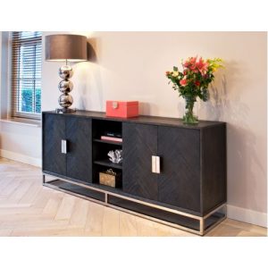 Dressoir Blackbone silver 4-deuren + open vak (Black rustic)