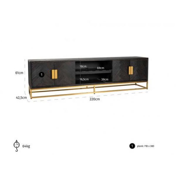 TV-dressoir Blackbone gold 4-deuren 220 (Black rustic)