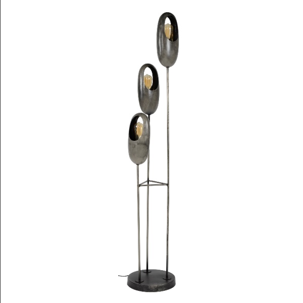 Vloerlamp 3x open oog getrapt / Oud zilver