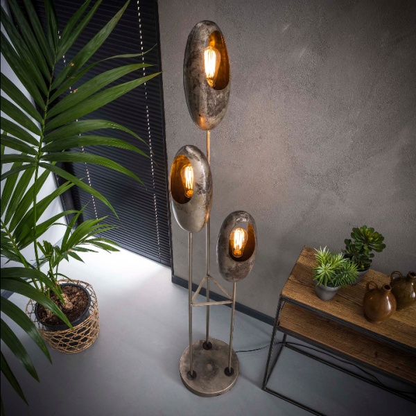 Vloerlamp 3x open oog getrapt / Oud zilver