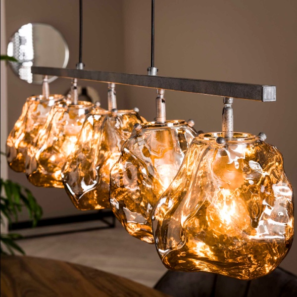 Hanglamp 5L rock / Chromed glas