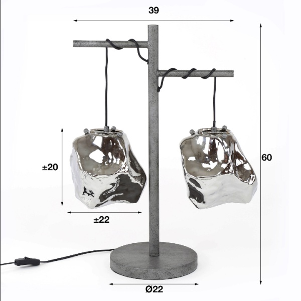 Tafellamp 2L rock / Chromed glas