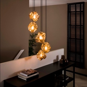 Hanglamp 5L rock getrapt / Chromed glas