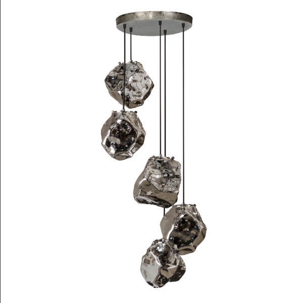 Hanglamp 5L rock getrapt / Chromed glas