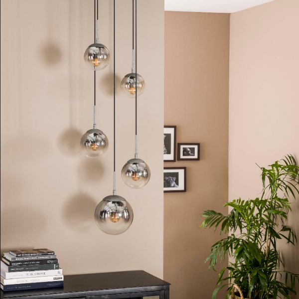 Hanglamp 5L bubble shaded getrapt / Oud zilver