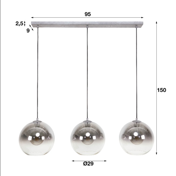 Hanglamp 3L bubble shaded / Oud zilver