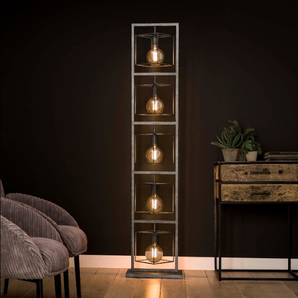 Vloerlamp 5L giant  tower  / Oud zilver