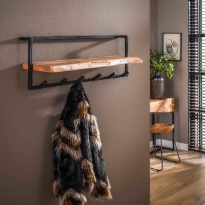 Kapstok edge shelve 6 haken / Massief acacia naturel