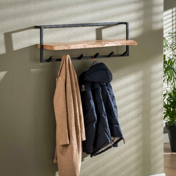 Kapstok edge shelve 6 haken / Massief acacia naturel