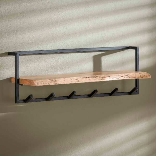 Kapstok edge shelve 6 haken / Massief acacia naturel