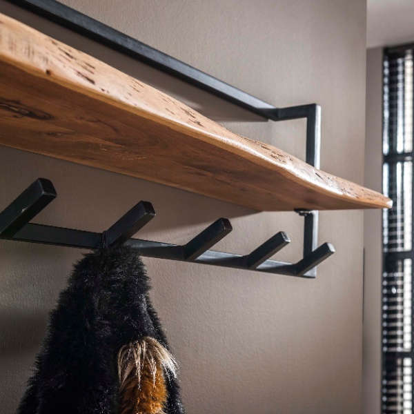 Kapstok edge shelve 6 haken / Massief acacia naturel