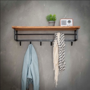 Kapstok edge 6 haken hoedenplank / Massief acacia naturel