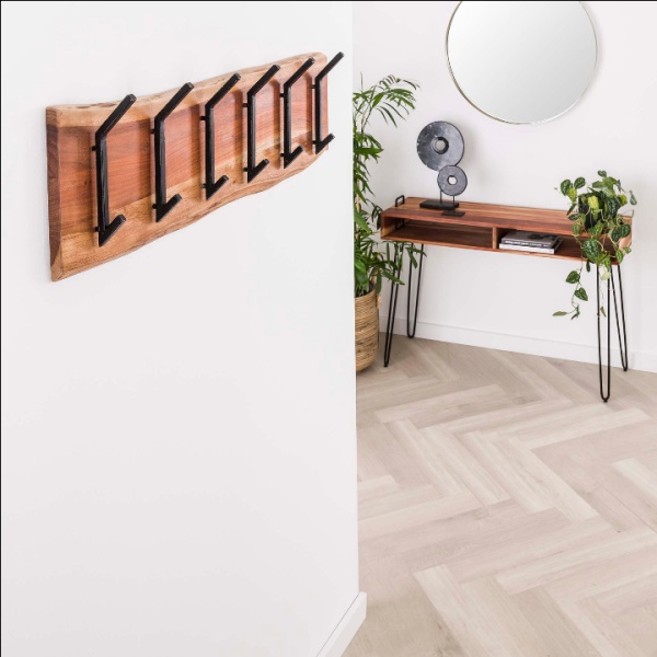 Kapstok edge 2x6 haken / Massief acacia naturel