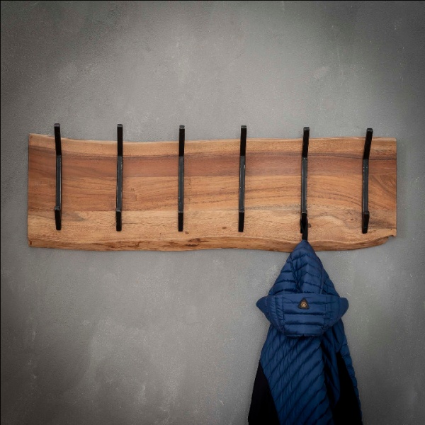 Kapstok edge 2x6 haken / Massief acacia naturel