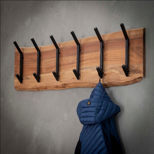Kapstok edge 2x6 haken / Massief acacia naturel