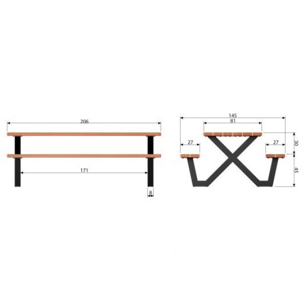 Tablo Outdoor Picknicktafel Naturel Met X-poot Metaal [fsc]