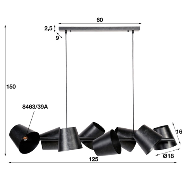 Hanglamp 8x  18 Kinetic / Charcoal
