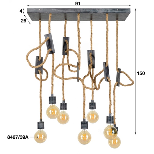 Hanglamp 7L touw 3+4 / Grijs