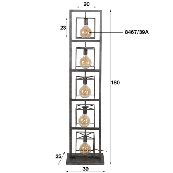 Vloerlamp 5L giant  tower  / Oud zilver