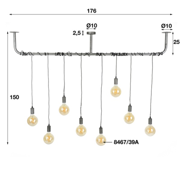 Hanglamp 8L wikkel / Oud zilver