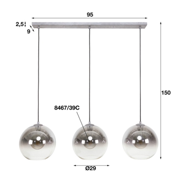 Hanglamp 3L bubble shaded / Oud zilver