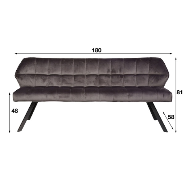 Eetkamerbank Raster Velvet 180 Grijs