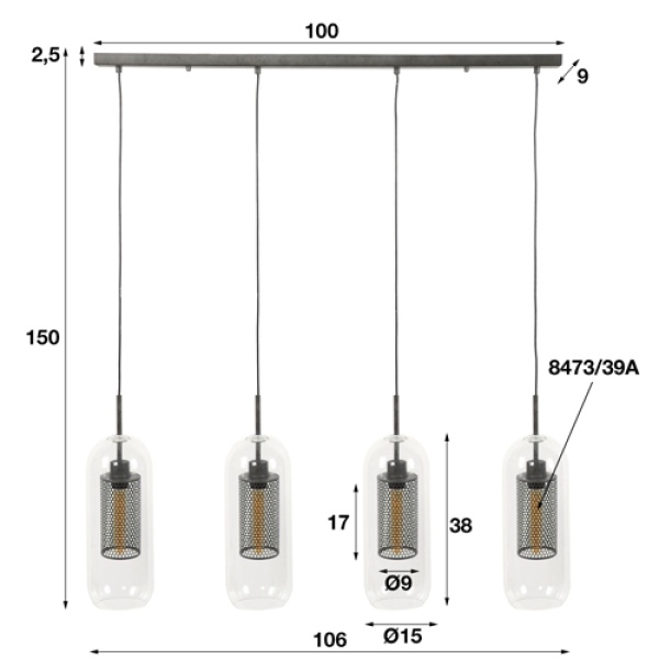 Hanglamp Mesh Cilinder Glas