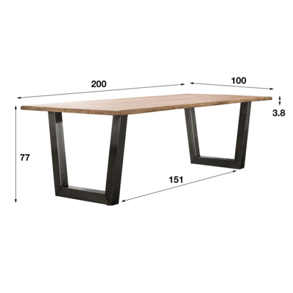 Eettafel Stam 38mm Acacia 200 Donkergrijs RVS