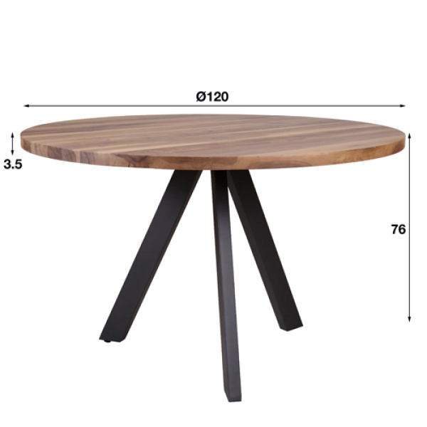 Eetkamertafel Ø120 zwart RVS Daytona / Massief Saja natural
