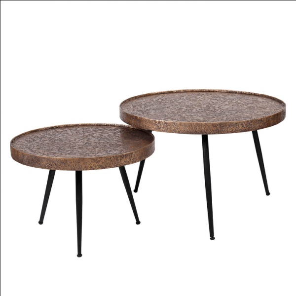 Salontafel set/2 opstaande rand rond metallic / Brons antiek