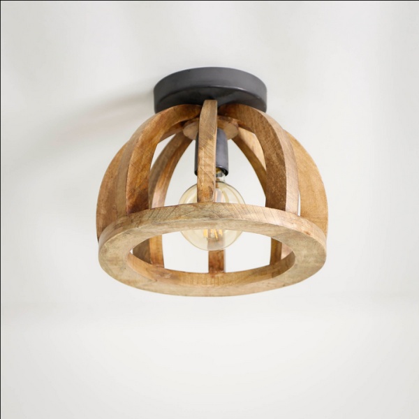 Plafondlamp gebogen houten spijl / Massief mango naturel