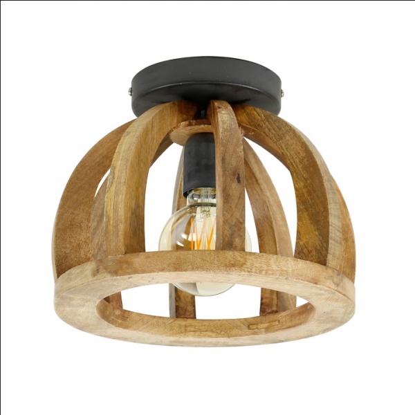 Plafondlamp gebogen houten spijl / Massief mango naturel