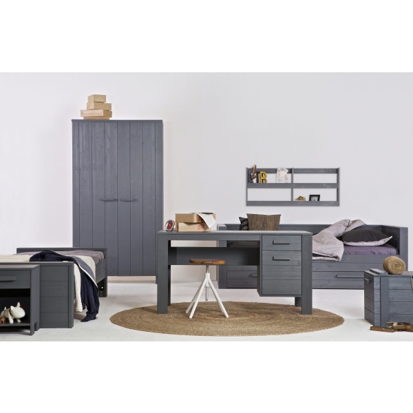 Dennis Bed 90x200 Cm Grenen Steel Grey Geborsteld [fsc]