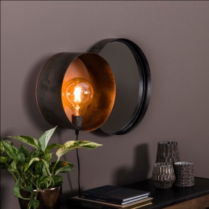Wandlamp charger spiegel + lamp / Oud zilver