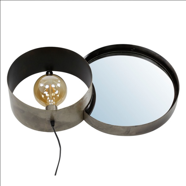 Wandlamp charger spiegel + lamp / Oud zilver