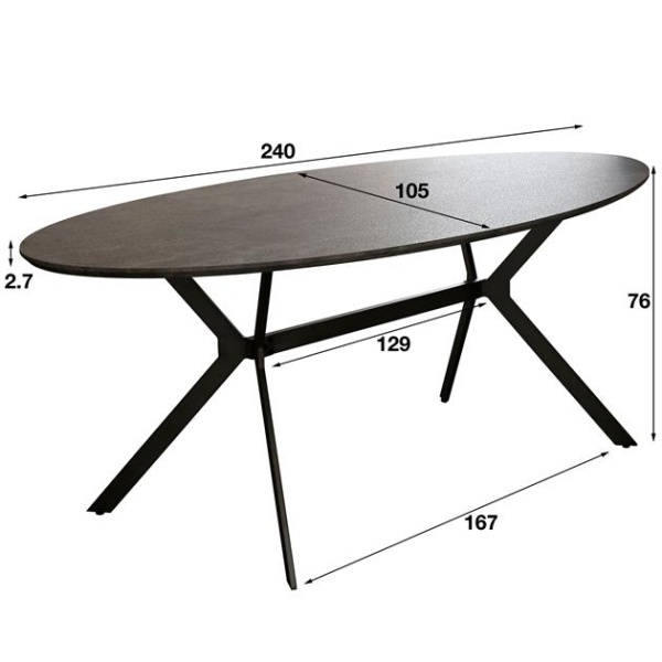 Eetkamertafel ovaal 240 / 3D betonlook grijs